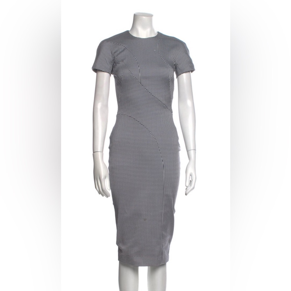 Victoria Beckham Black and White Patterned Midi Dress